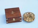 Solid Brass Round Sundial Compass w/ Rosewood Box 6""