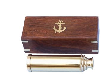 Deluxe Class Solid Brass Captain's Spyglass Telescope 15" w/ Rosewood Box