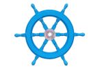 Deluxe Class Light Blue Wood and Chrome Decorative Ship Steering Wheel 18""