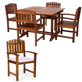 5-Piece Butterfly Extension Table Dining Chair Set with White Cushions