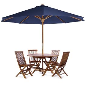 6-Piece 4-ft Teak Octagon Folding Table Set with Green Umbrella