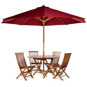 6-Piece 4-ft Teak Octagon Folding Table Set with Royal White Umbrella