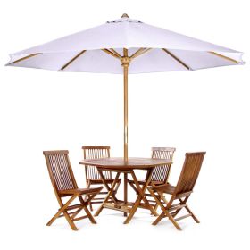 6-Piece 4-ft Teak Octagon Folding Table Set with White Umbrella