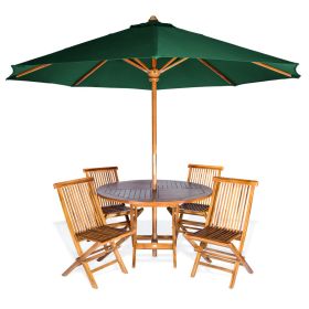 6-Piece 4-ft Teak Round Folding Table Set with Red Umbrella