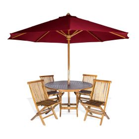 6-Piece 4-ft Teak Round Folding Table Set with Royal White Umbrella