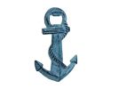 Rustic Dark Blue Whitewashed Cast Iron Anchor Bottle Opener 5""