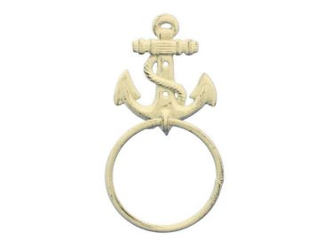 Whitewashed Cast Iron Anchor Towel Holder 8.5"