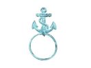 Dark Blue Whitewashed Cast Iron Anchor Towel Holder 8.5"