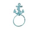 Dark Blue Whitewashed Cast Iron Anchor Towel Holder 8.5"