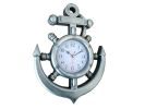 Silver Ship Wheel and Anchor Wall Clock 15"