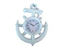 Whitewashed Ship Wheel and Anchor Wall Clock 15"