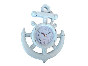 Whitewashed Ship Wheel and Anchor Wall Clock 15"