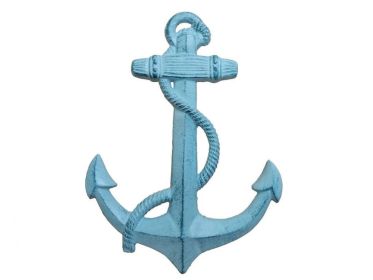 Rustic Dark Blue Whitewashed Cast Iron Anchor 17""