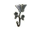 Rustic Silver Cast Iron Butterfly With Flowers Hook 5""