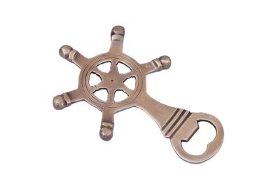Antique Brass Ship Wheel Bottle Opener 5"
