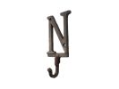 Rustic Copper Cast Iron Letter N Alphabet Wall Hook 6""