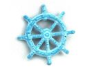 Light Blue Whitewashed Cast Iron Ship Wheel Bottle Opener 3.75""