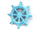 Light Blue Whitewashed Cast Iron Ship Wheel Bottle Opener 3.75""