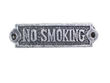 Antique Silver Cast Iron No Smoking Sign 6""