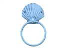 Rustic Dark Blue Whitewashed Cast Iron Seashell Towel Holder 8.5""
