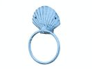 Rustic Dark Blue Whitewashed Cast Iron Seashell Towel Holder 8.5""