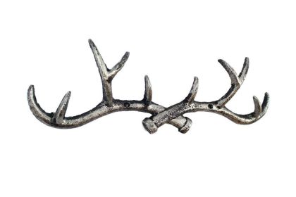 Rustic Silver Cast Iron Antler Wall Hooks 15"