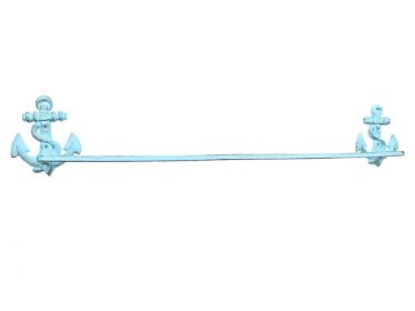 Rustic Light Blue Cast Iron Anchor Bath Towel Holder 27""