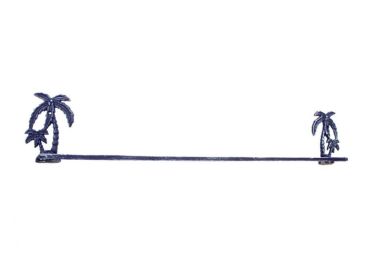 Rustic Dark Blue Cast Iron Palm Tree Bath Towel Holder 26""