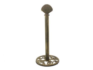 Rustic Gold Cast Iron Seashell Extra Toilet Paper Stand 16"