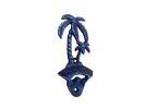 Rustic Dark Blue Cast Iron Wall Mounted Palm Tree Bottle Opener 6""