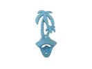 Rustic Light Blue Cast Iron Wall Mounted Palm Tree Bottle Opener 6""