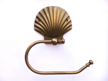 Antique Brass Seashell Hand Towel Holder 10""