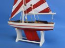 Wooden Decorative Sailboat Model with Rustic Red Stripes 12""