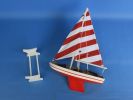 Wooden Decorative Sailboat Model with Rustic Red Stripes 12""