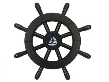 Pirate Decorative Ship Wheel With Sailboat 12""