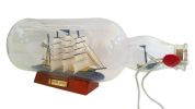 Blue Flying Cloud Ship in a Glass Bottle 11""