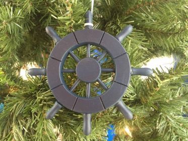 Dark Blue Decorative Ship Wheel Christmas Tree Ornament 6""