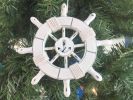 Rustic White Decorative Ship Wheel With Anchor Christmas Tree Ornament 6"