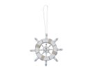 Rustic White Decorative Ship Wheel With Anchor Christmas Tree Ornament 6"