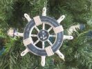Rustic Dark Blue and White Decorative Ship Wheel With Anchor Christmas Tree Ornament 6"