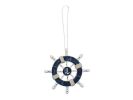Rustic Dark Blue and White Decorative Ship Wheel With Anchor Christmas Tree Ornament 6"