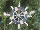 Rustic Dark Blue and White Decorative Ship Wheel With Seashell Christmas Tree Ornament  6""