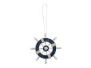 Rustic Dark Blue and White Decorative Ship Wheel With Seashell Christmas Tree Ornament  6""