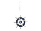 Rustic Dark Blue and White Decorative Ship Wheel With Starfish Christmas Tree Ornament 6""