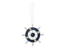 Rustic Dark Blue and White Decorative Ship Wheel Christmas Tree Ornament 6""