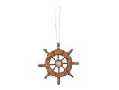 Rustic Wood Finish Decorative Ship Wheel With Seashell Christmas Tree Ornament  6"
