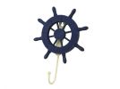 Rustic All Dark Blue Decorative Ship Wheel with Hook 8"