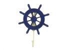 Rustic All Dark Blue Decorative Ship Wheel with Hook 8"