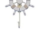 Rustic All White Decorative Ship Wheel with Hook 8"
