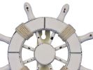 Rustic All White Decorative Ship Wheel with Hook 8"
